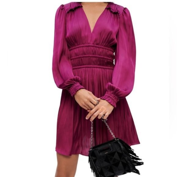 Maje Rianne Pleated Mini Dress Rose Magenta Size S NWT - Picture 15 of 15